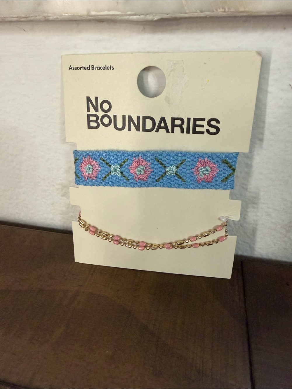 No boundaries 2 piece bracelet set friendship bracelet blue gold and pink chain